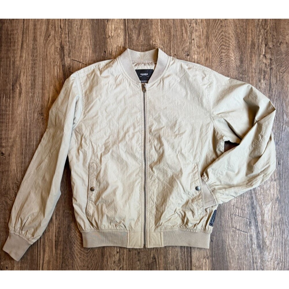 Pull&Bear Bomber Jacket Windbreaker Mens Medium Tan Urban Theory Preppy Grandpa
